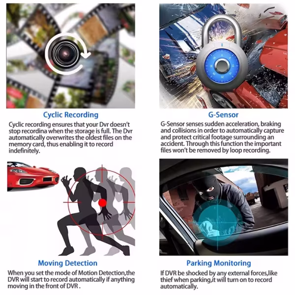 Hd 1080P night vision three lens dashcam suction cup car front, inside and rear synchronous cycle recording video - Image 2