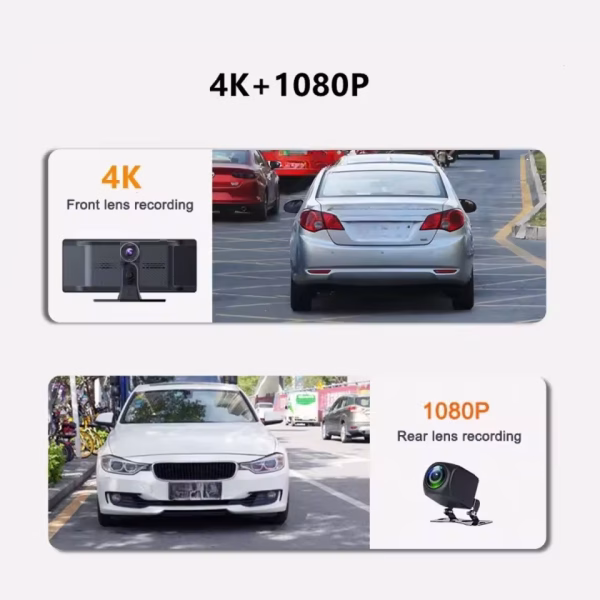 10.26 Inch Car Dvr 4K 3840*2160P Dash Cam Rearview Dashboard Dual Lens Android Auto&Carpaly Camera Driving Recorder WIFI AUX - Image 2