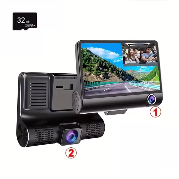Hd 1080P night vision three lens dashcam suction cup car front, inside and rear synchronous cycle recording video - Image 3