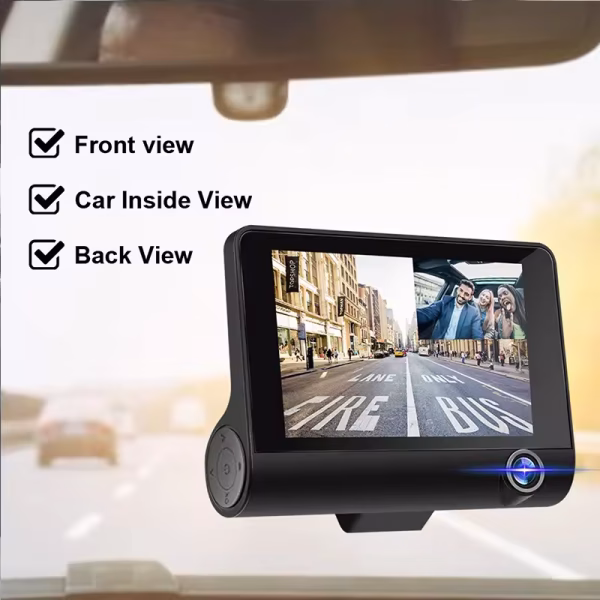 Hd 1080P night vision three lens dashcam suction cup car front, inside and rear synchronous cycle recording video - Image 5