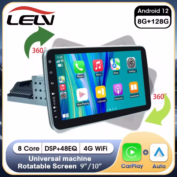 Lelv 9'' & 10" Android 12 1DIN Car Stereo Radio GPS DSP 360° Rotation Screen BT Call WIFI Carplay Autoradio Universal Navigation - Image 4
