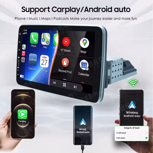 Lelv 9'' & 10" Android 12 1DIN Car Stereo Radio GPS DSP 360° Rotation Screen BT Call WIFI Carplay Autoradio Universal Navigation - Image 5