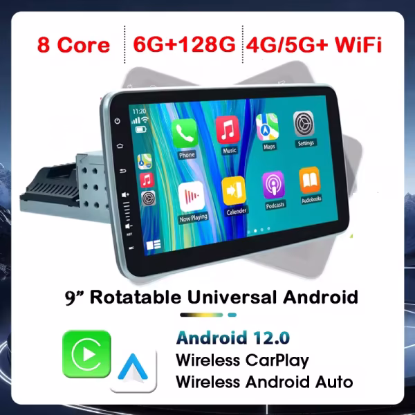 Lelv 9'' & 10" Android 12 1DIN Car Stereo Radio GPS DSP 360° Rotation Screen BT Call WIFI Carplay Autoradio Universal Navigation