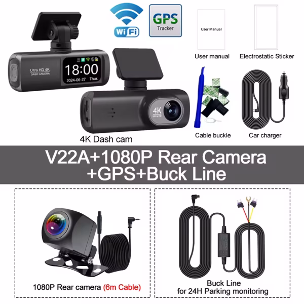 Soam Dash Cam 4K+1080P Dual-channel Dash Car Camera Recorder With GPS WiFi Car DVR 24H Parking Monitor Black Box - Image 12