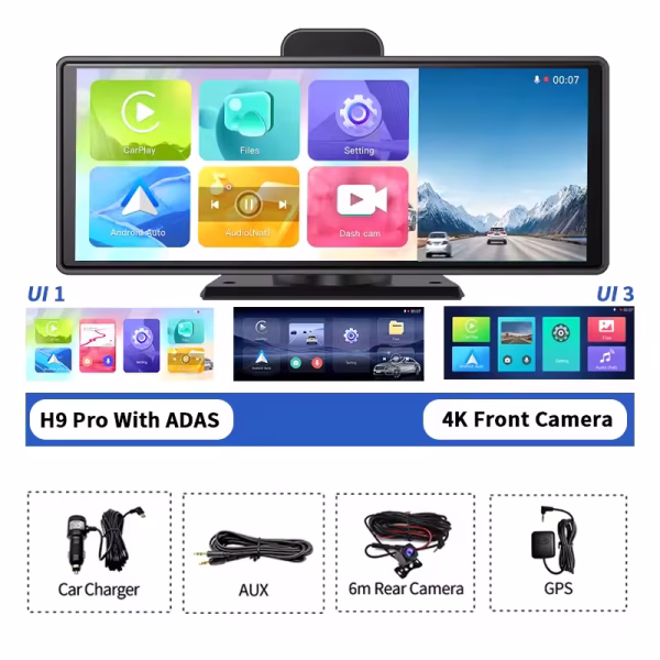Imagebon 10.26" H9 Pro 4K Dash Cam ADAS Wireless CarPlay Android Auto Car DVR Camera AUX 5G WiFi GPS Navigation Video Recorder - Image 9