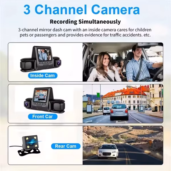3 Camera Lens Car DVR 3-Channel Dual Lens Dash Cam HD 1080P Dash Camera Video Recorder 24H Parking Monitoring Dashcam - Image 7