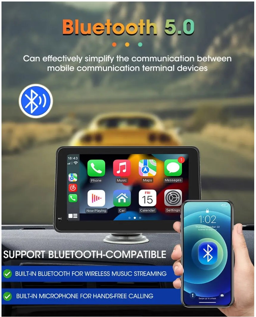 Portable Touch Screen 7inch IPS CarPlay Android Auto Car Radio Multimedia Video Player - Image 4