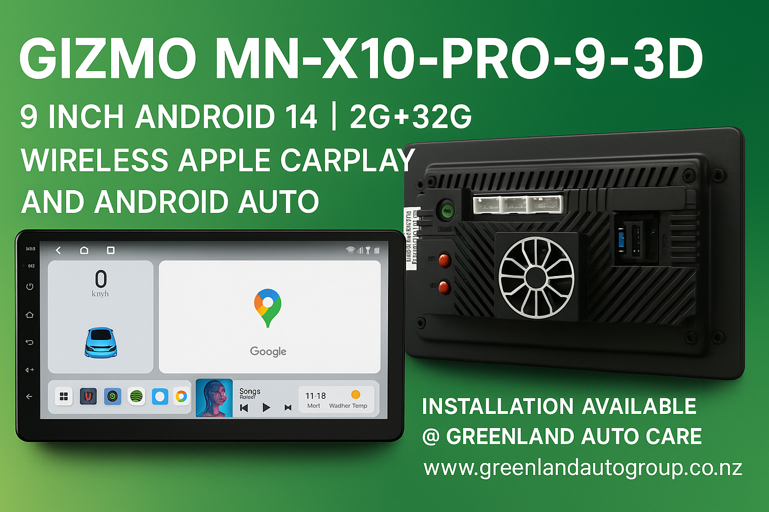 Gizmo MN-X10-PRO-9-3D | 9 Inch Android 14 | 2G+32G |Wireless Apple Car Play and Android Auto
