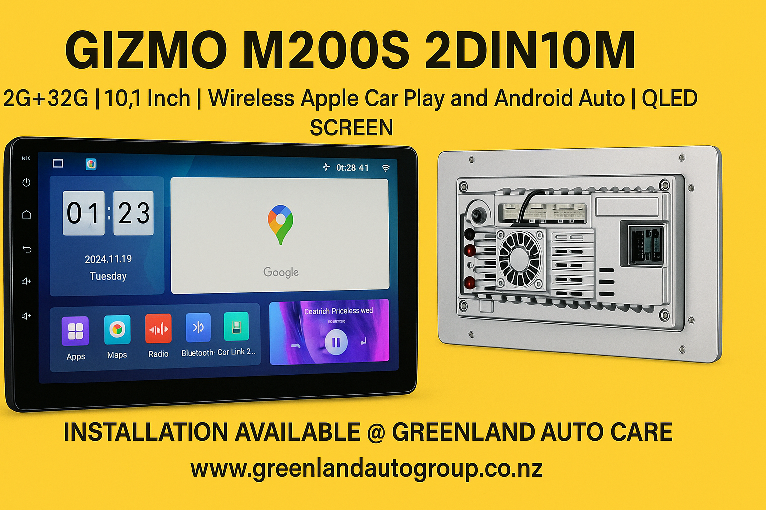 Gizmo M200S 2DIN10M | 2G+32G | 10.1 Inch | Wireless Apple Car Play and Android Auto | QLED SCREEN