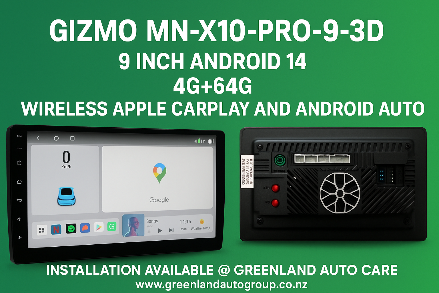 Gizmo MN-X10-PRO-9-3D | 9 Inch Android 14 | 4G+64G |Wireless Apple Car Play and Android Auto