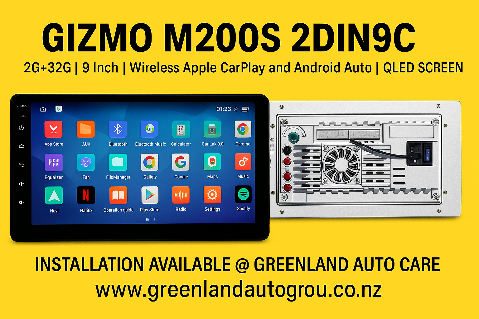 Gizmo M200S 2DIN9C | 2G+32G | 9 Inch | Wireless Apple Car Play and Android Auto | QLED SCREEN