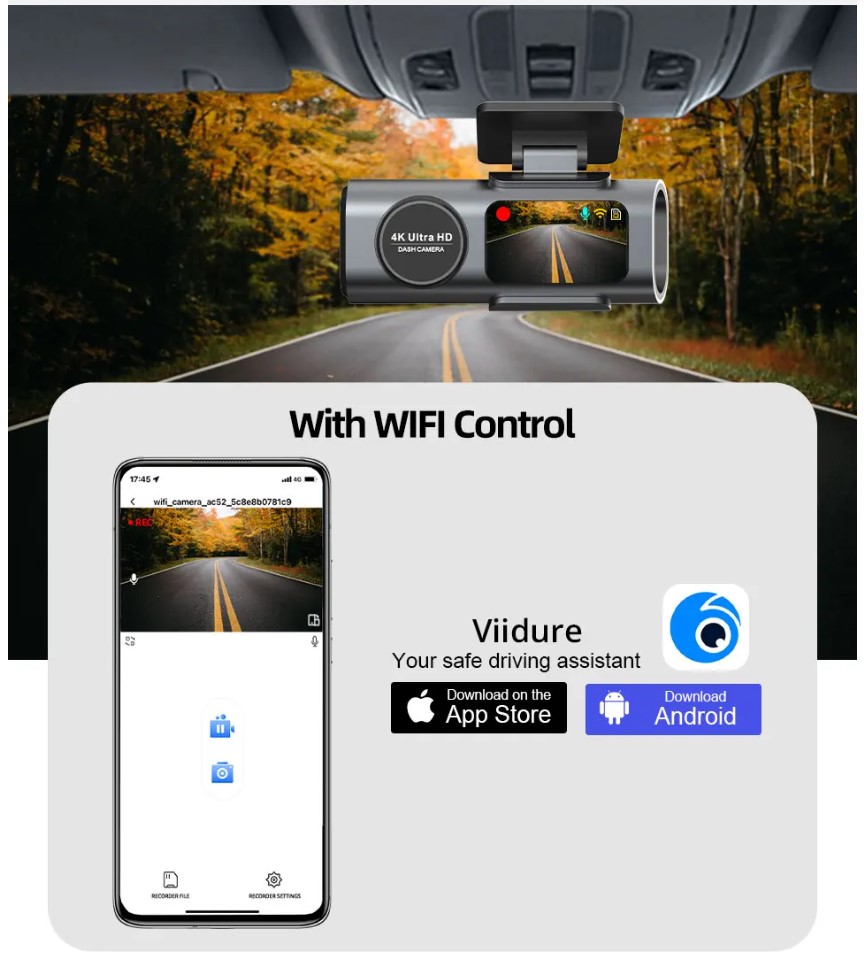 4K UHD Recording Car Camera DVR Night Vision Video Recorder Built-In Wi-Fi with GPS - Image 4