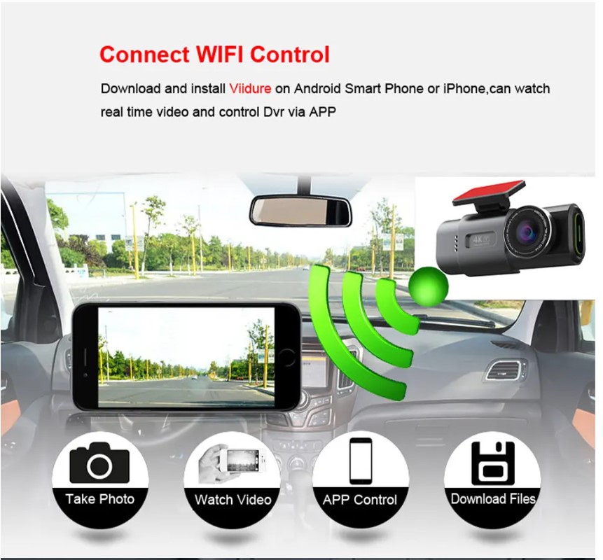 4K UHD Recording Car Camera DVR Night Vision Video Recorder Built-In Wi-Fi with GPS - Image 3
