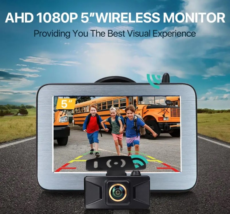 Wireless 5 Inch IPS Screen Parking Monitor AHD 1920x1080P Transmitter HD Rear View Camera For Truck Bus Car Vehicle Night Vision